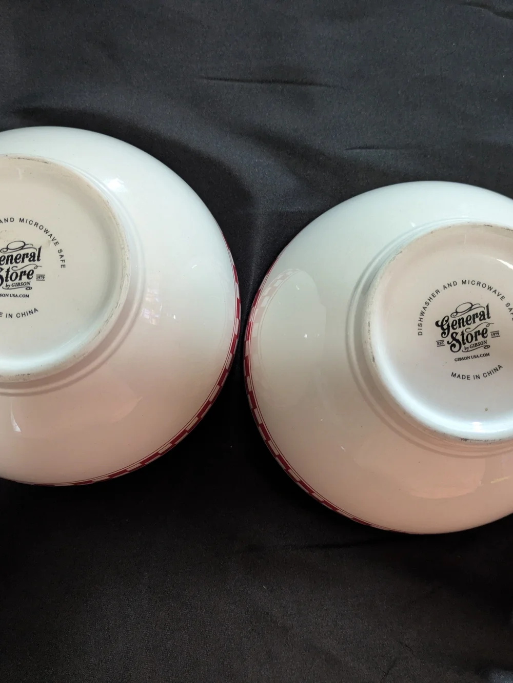 Red Checkered Bowls Farmhouse Country Diner Stoneware General Store Set Of 2